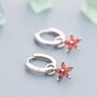 Sterling Silver Garnet Red Flower Cz Huggie Hoop, thumbnail 1 of 12
