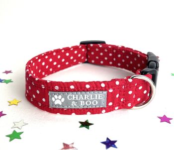 Dog Collar In Red, Pink, Blue And Black Polka Dots, 3 of 5