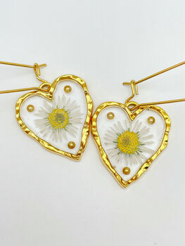 Heart Earrings With Daisies And Gold Beads, 2 of 12