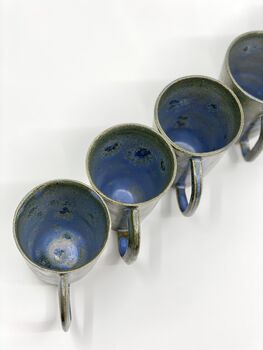 Handmade Ceramic Latte Cup Mug Blue Stoneware, 8 of 10