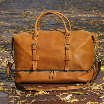 Front Straps Vintage Look Leather Weekender, 2 of 12