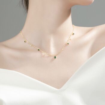 Sterling Silver Green And White Crystal Necklace, 3 of 5