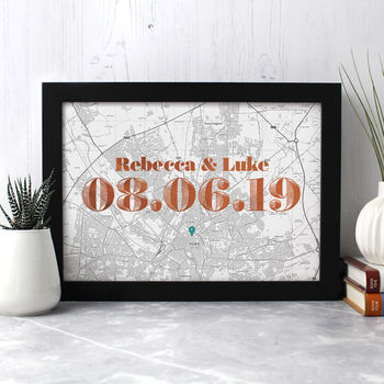 Personalised Map Print With Date In Copper Or Gold Foil, 2 of 6