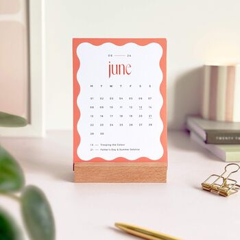 2026 Wavy Desk Calendar Cards With Wooden Stand, 9 of 10