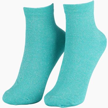 Women's Glitter Anklet Socks Turquoise, 2 of 4