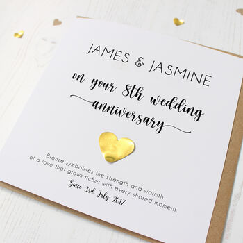 Personalised Bronze 8th Anniversary Card For Husband/Wife, 8 of 8