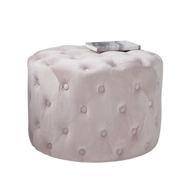 Pale Pink Velvet Buttoned Footstool, 2 of 3