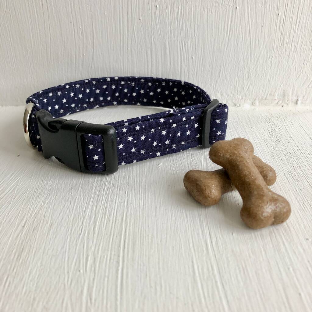 navy star dog collar for girl or boy dogs by charlie and boo