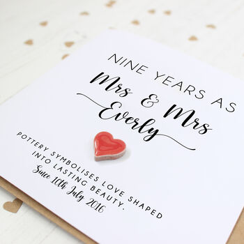 Personalised 9th Wedding Anniversary Card With Pottery Heart, 2 of 6