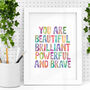 'Beautiful Brilliant Powerful Brave' Watercolour Print, thumbnail 1 of 1