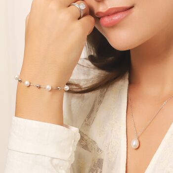 Pearl Station Bracelet In Sterling Silver And Gold Vermeil, 3 of 10