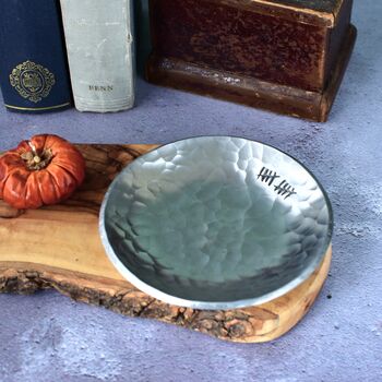 10th Anniversary Gift. Hammered Aluminium Dish Trinket And Ring Tray, 4 of 10