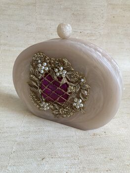 Ivory Hand Poured Pink Luxury Oval Resin Clutch, 5 of 10