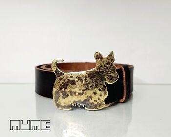 Leather Belt With Dog Silhouette Brass Buckle, 7 of 11