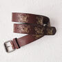Skull Mens Leather Jeans Belt With Optional Secret Message, thumbnail 1 of 3