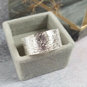 Super Wide Silk Texture Hammered Ring, 2 of 4
