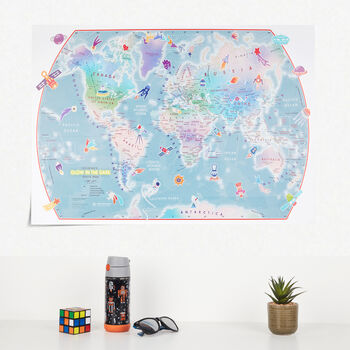 Outer Space Glow In The Dark Kids World Map, 3 of 8