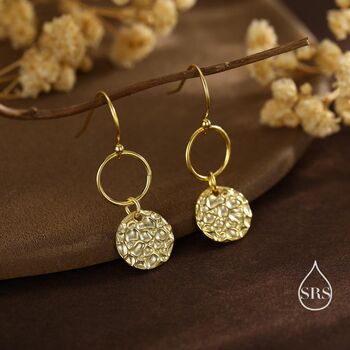 Sterling Silver Hammered Disks And Circle Dangle Drop Earrings, 4 of 11