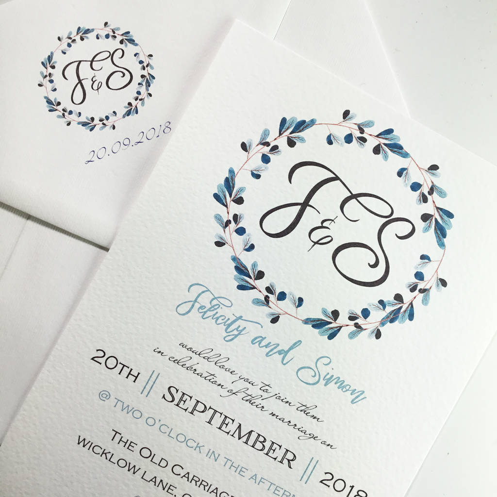 Blue Leaf Garland Wedding Invitation By Claryce Design ...