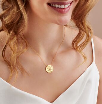 Birth Flower Disc Necklace In 18 Carat Gold Vermeil, 8 of 12