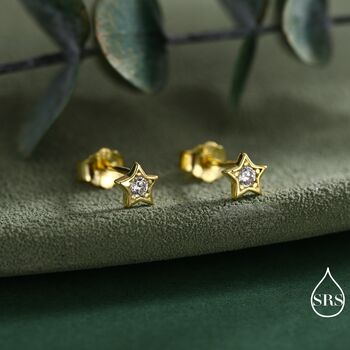 Tiny Cz Star Stud Earrings In Sterling Silver, 4 of 12