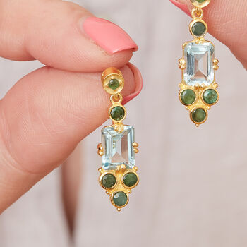 Blue Topaz And Emerald Georgian Stud Earrings, 5 of 8