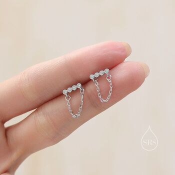 Cz Horizontal Bar Chained Stud Earrings Sterling Silver, 4 of 11