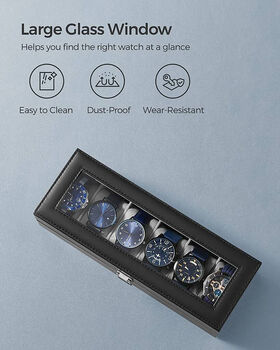 Velvet Lining Watch Box Six Slots Display Storage Case, 7 of 8