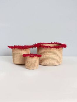 Raffia Tassel Set Of Three Woven Storage Pots, 11 of 12