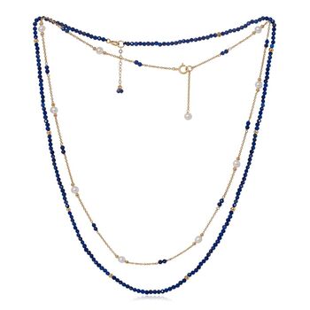 Clara Double Chain Necklace With Lapis Lazuli And Pearls, 2 of 4