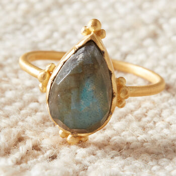 Grey Labradorite Pear Shaped Matt Gold Vermeil Ring, 6 of 8