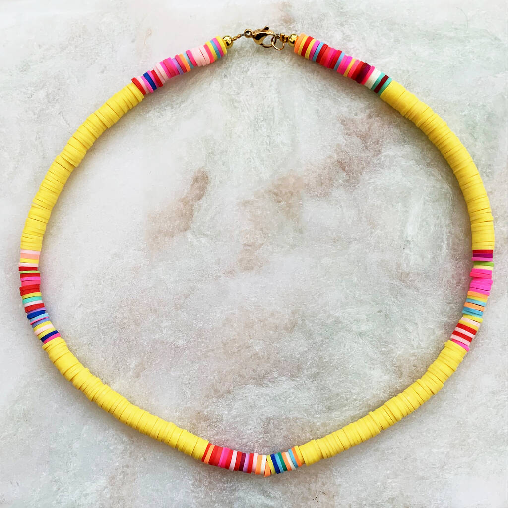 Colourful Heishi Clay Bead Necklace By Vintage Lane