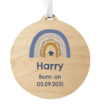 Personalised Blue Rainbow Round Wooden Decoration, 2 of 4