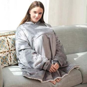 Grey Oversized Plush Hoodie Wearable Blanket, 4 of 4