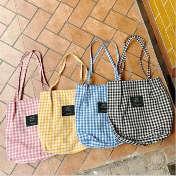Checkered 'Enjoy Yourself Believe' Pastel Tote Bags, 2 of 9