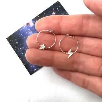 Mismatched Lightning Bolt And Star Hoop Earrings, 7 of 8