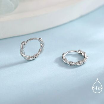 Sterling Silver Dainty Hoop Earrings With Braided Details, 4 of 11