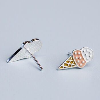 Sterling Silver Ice Cream Cone Stud Earrings, 4 of 6