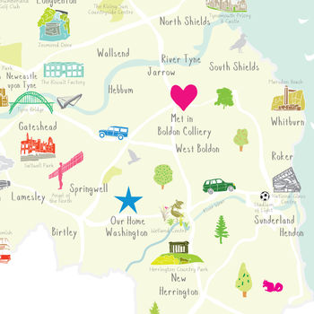 Personalised Tyne And Wear Map: Add Favourite Places, 3 of 3