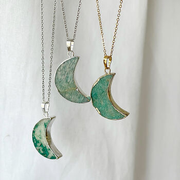 Gemstone Crescent Moon Gold Or Silver Plated Necklace, 4 of 12