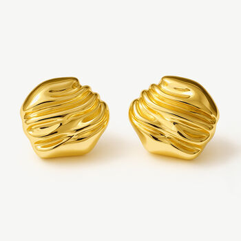 Women’s Textured Crinkle Stud Earrings In 18k Gold, Statement Jewellery, 2 of 4