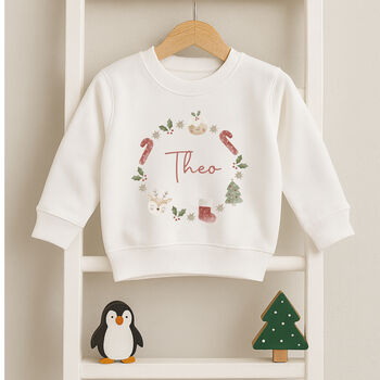 Personalised Child's Christmas Sweatshirt Jumper Wreath, 3 of 5