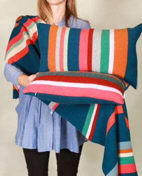 Bold Contrasting Stripe Rectangle Cushion Soft Wool, 3 of 6