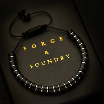 Men's Personalised Engraved Black Onyx And Silver Hematite Bracelet – Artisan Jewellery, 2 of 9