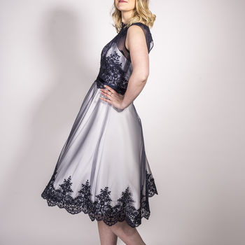 Navy And Ivory Lace And Satin Occasion Wear Dress, 4 of 4