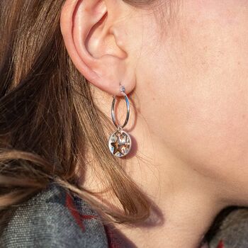 Silver Plated Hoop Earrings With Disc And Star Charm, 2 of 2