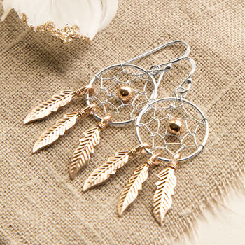Silver And Rose Gold Dangly Dream Catcher Earrings, 3 of 5