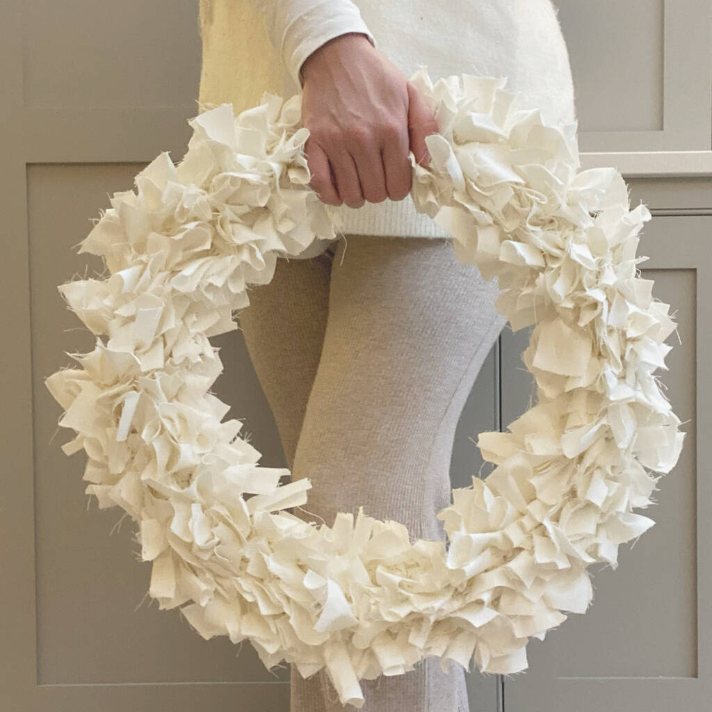 Handmade Large White Cotton Wreath, 1 of 3