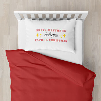 Personalised Kids 'Believes' Christmas Pillowcase, 2 of 2