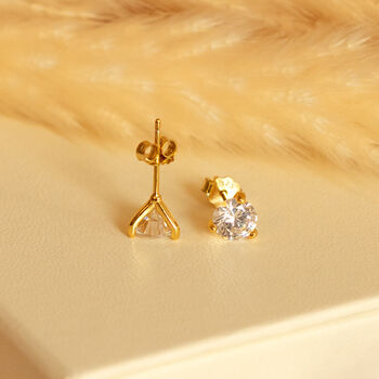 Round Solitaire Diamond Simulant Stud Earrings In Gold, 4 of 5